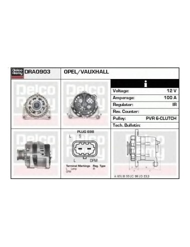 ALTERNATEUR OPEL, CHEVROLET, VAUXHALL, S